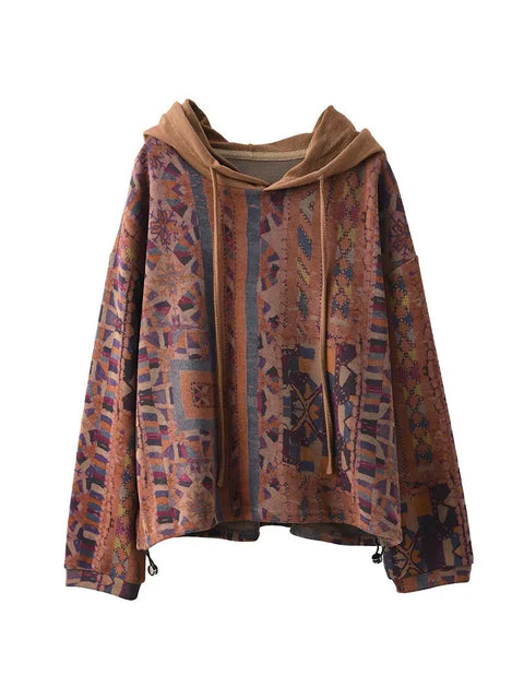 Women Casual Autumn Flower Hooded Cotton Sweatshirt