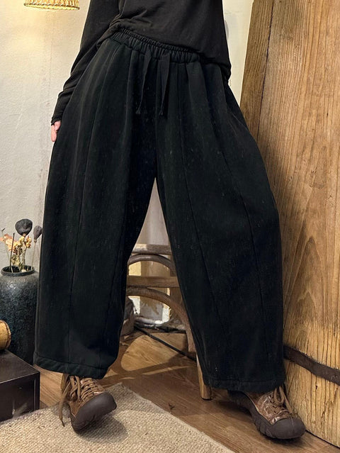 Women Autumn Retro Solid Spliced Cotton Harem Pants