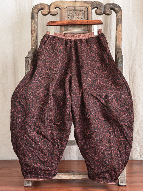 Lässige Hose aus Leinen mit Blumentasche und elastischer Taille und Vintage-Print