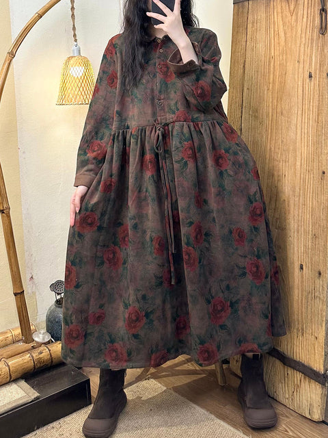 Frauen Vintage Floral Frühling lange Robe Kleid