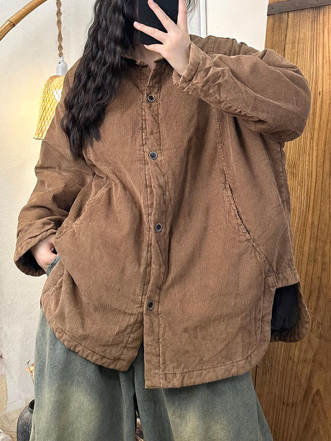 Women Autumn Casual Corduroy Turn-down Collar Shirt Coat