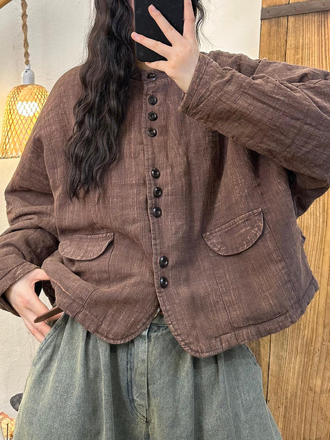 Women Autumn Retro Linen O-Neck Shirt Coat