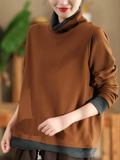 Lässiges Herbst-Sweatshirt aus Baumwolle mit Farbblock-Streifen und O-Ausschnitt für Damen