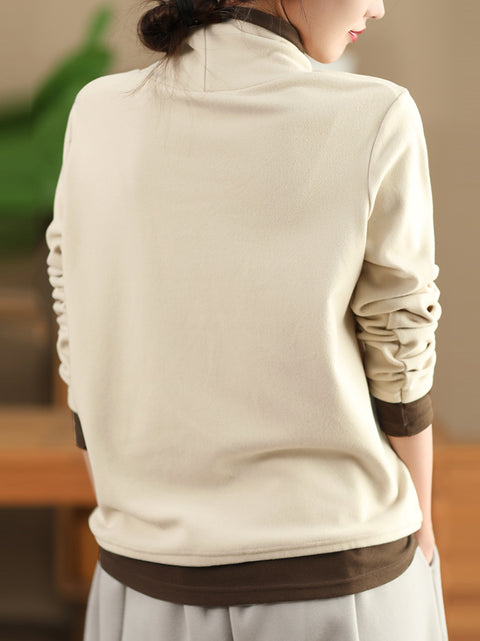 Lässiges Herbst-Sweatshirt aus Baumwolle mit Farbblock-Streifen und O-Ausschnitt für Damen