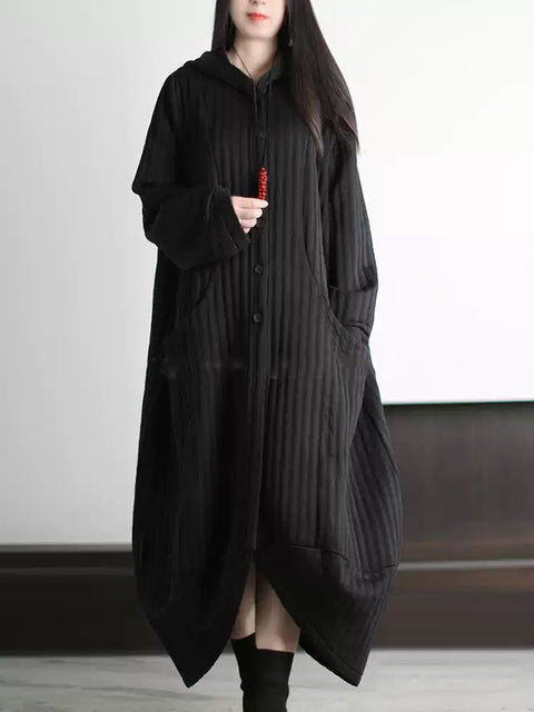 Women Winter Artsy Stripe Cocoon Hem Hooded Dress