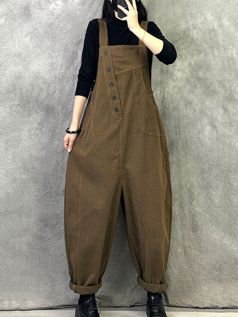 Damen Vintage Solid Cord Loose Jumpsuits