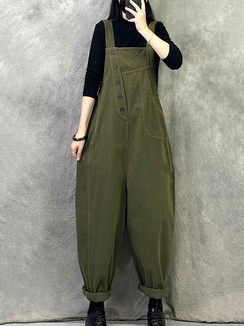 Damen Vintage Solid Cord Loose Jumpsuits