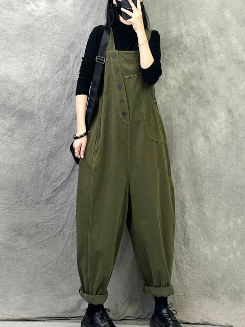 Damen Vintage Solid Cord Loose Jumpsuits