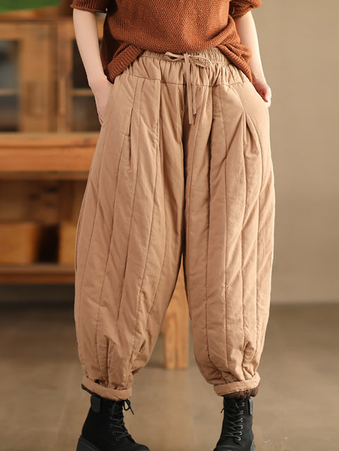 Women Winter Casual Solid Spliced Padded Harem Pants