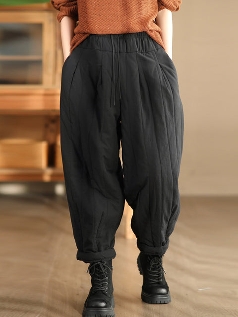 Women Winter Casual Solid Spliced Padded Harem Pants