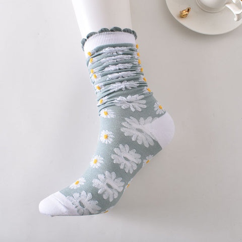 6 Paar lange Socken aus Baumwolle mit künstlerischem Blumenmuster für Damen im Jacquard-Stil