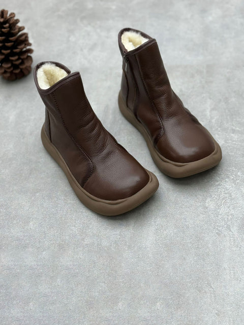 Women Winter Soft Leather Fleece-lined Flat Boots