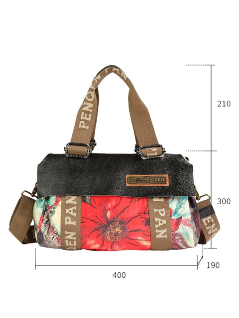 Women Fashion Flower Colorblock Large Capacity Shoulder Bag