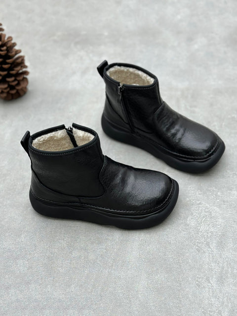 Women Winter Genuine Leather Fleece-lined Platform Boots