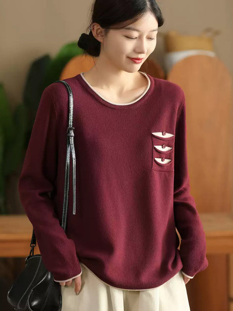 Women Autumn Warm Colorblock O-Neck Sweatshirt