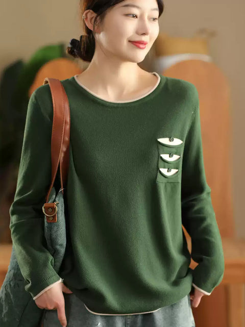 Women Autumn Warm Colorblock O-Neck Sweatshirt