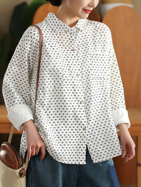 Women Spring Artsy 100%Cotton Dot Shirt