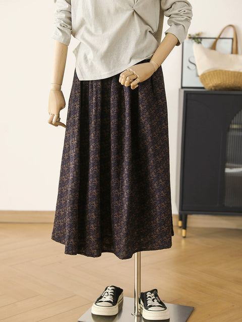 Women Spring Flower 100%Cotton A-Shape Skirt