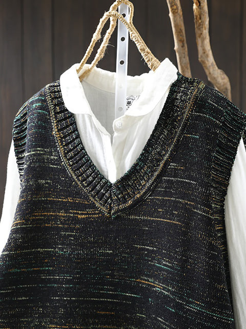 Women Spring Ethnic V-Neck Knit Vest