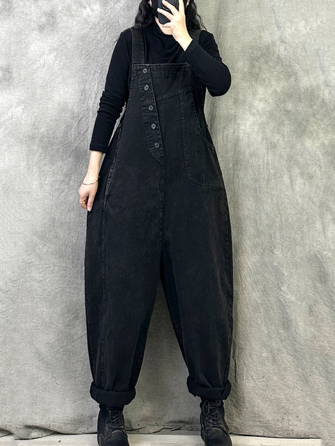 Damen Frühling Retro Reine Farbe Lose Overalls