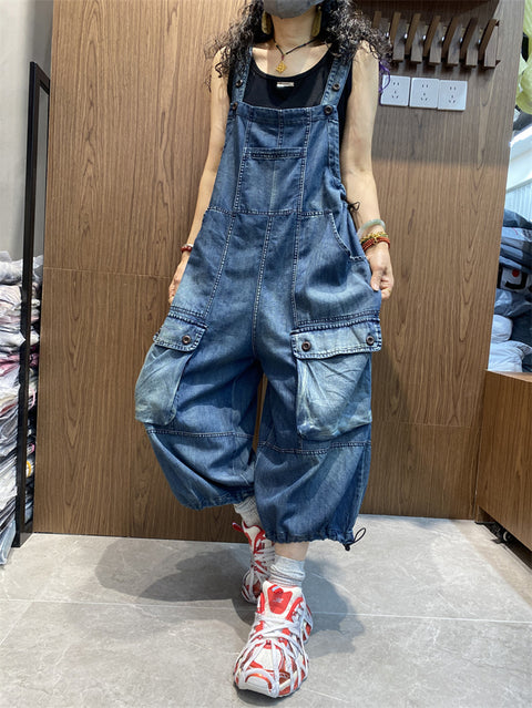 Women Spring Retro Denim Loose Jumpsuits