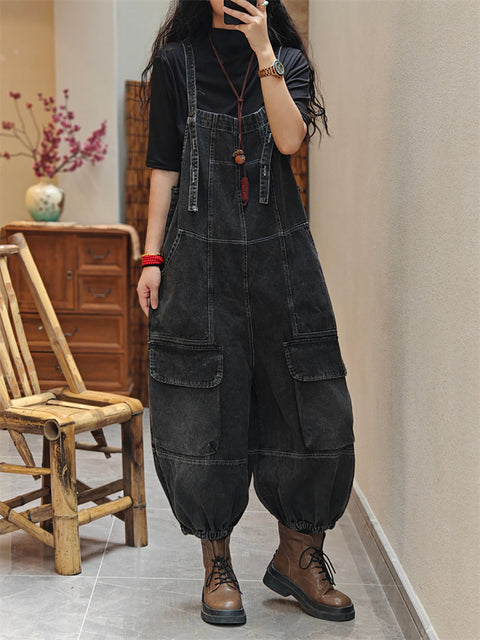 Damen Frühlingsmode gewaschener Denim-Overall mit weitem Bein