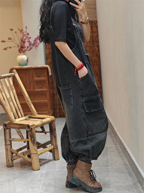 Damen Frühlingsmode gewaschener Denim-Overall mit weitem Bein