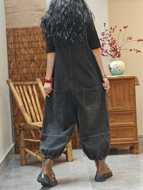 Damen Frühlingsmode gewaschener Denim-Overall mit weitem Bein