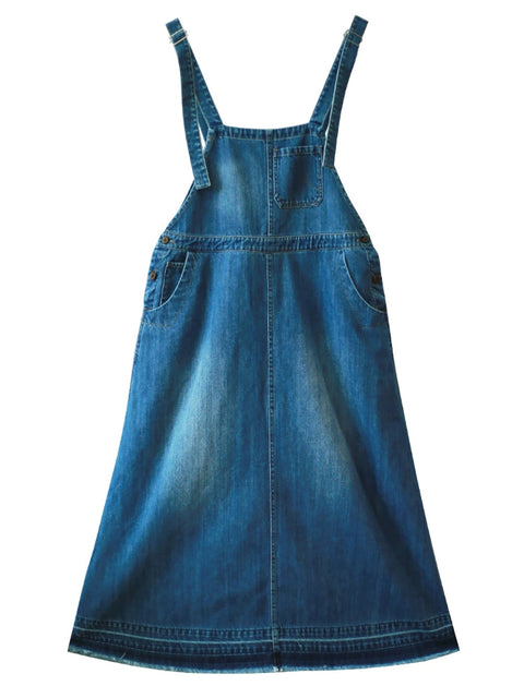 Damen Frühling Artsy Pure Color Denim Hosenträgerkleid