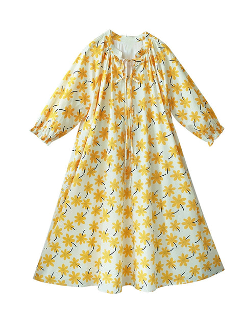 Damen Vintage Frühlingsblumen Stehkragen Lockeres Kleid