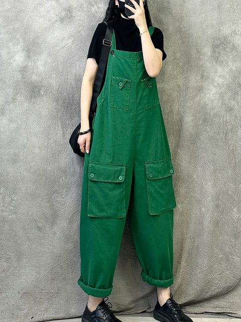 Frauen Frühling Vintage Reine Farbe Lose Overalls