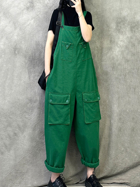 Frauen Frühling Vintage Reine Farbe Lose Overalls