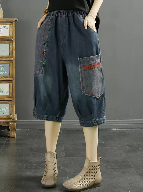 Damen Retro Patch Spliced Denim Haremshose