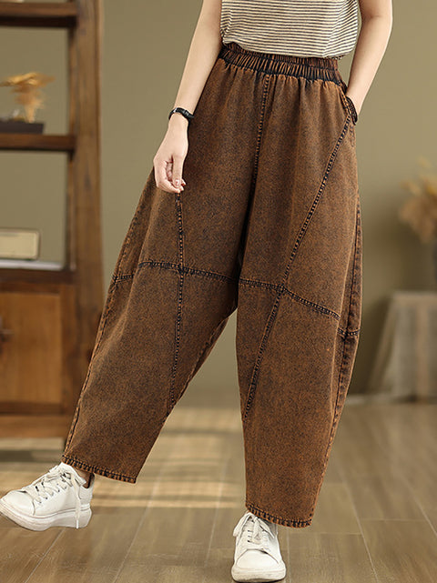 Women Casual Pure Color Denim Spliced Harem Pants