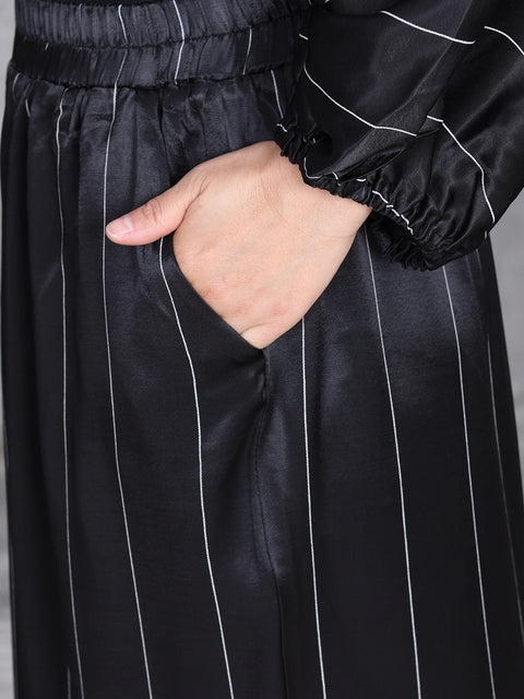 Women Spring Casual Stripe V-Neck Loose Suits