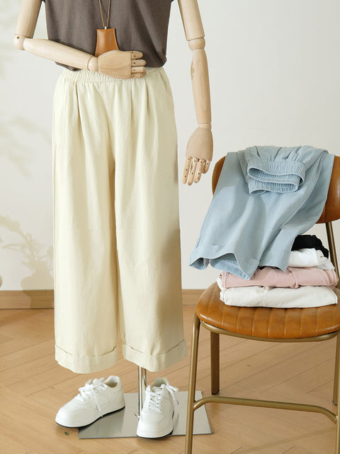 Women Spring Pure Color Cotton Wide-leg Bloomers