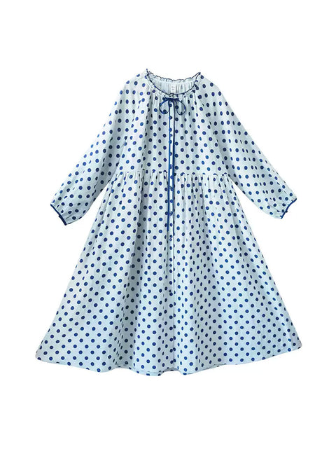 Damen Artsy Spring Dot Spitzenkragen Leinen Lockeres Kleid