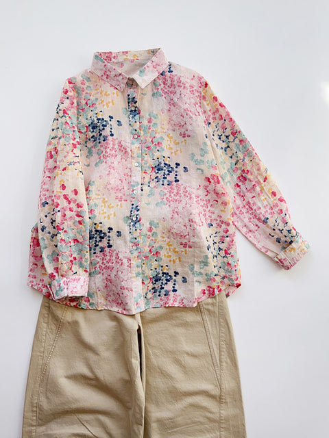 Damen Artsy Spring Flower 100% Ramie Shirt