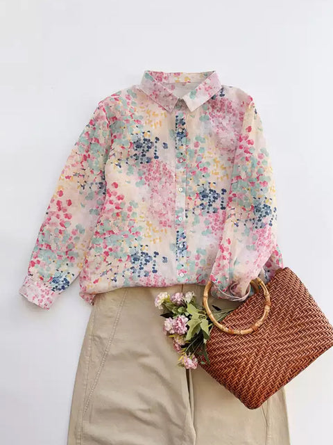 Damen Artsy Spring Flower 100% Ramie Shirt