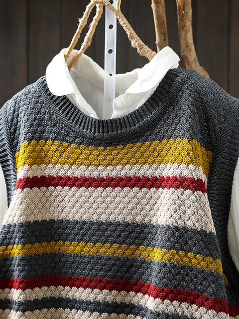 Damen Frühling Lässige Strickweste mit Farbblock und Streifen