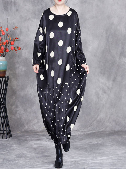 Damen Frühling Vintage Dot Gespleißt Lose Kleid