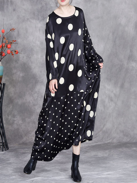 Damen Frühling Vintage Dot Gespleißt Lose Kleid