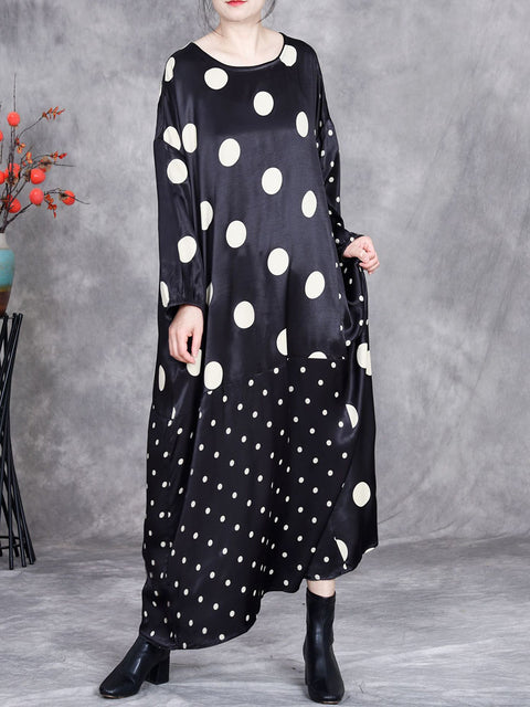 Damen Frühling Vintage Dot Gespleißt Lose Kleid