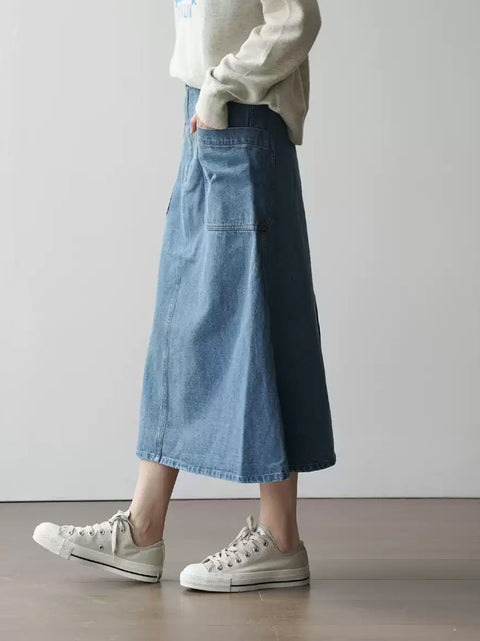 Lässiger A-förmiger Denim-Rock für Damen im Frühling