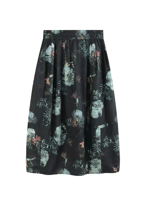 Women Summer Flower A-Shape 100%Cotton Bud Skirt