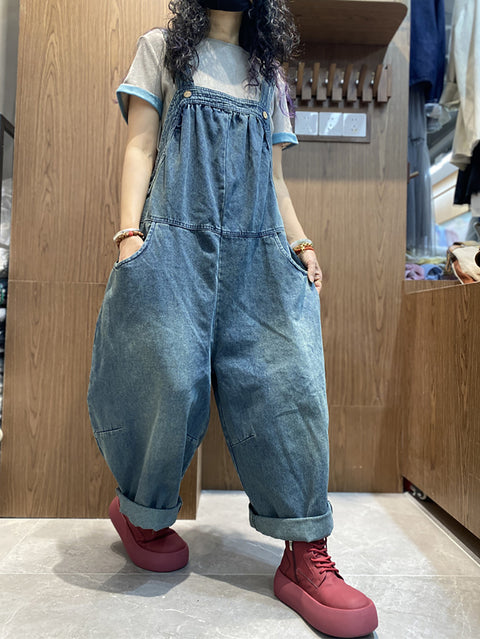 Frauen Sommer Vintage Reine Farbe Denim Lose Overalls