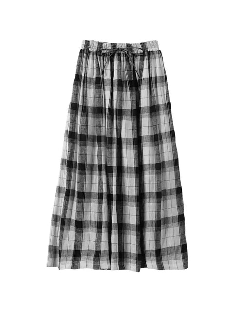 Damen Sommer Retro Plaid Loose 100% Leinenrock