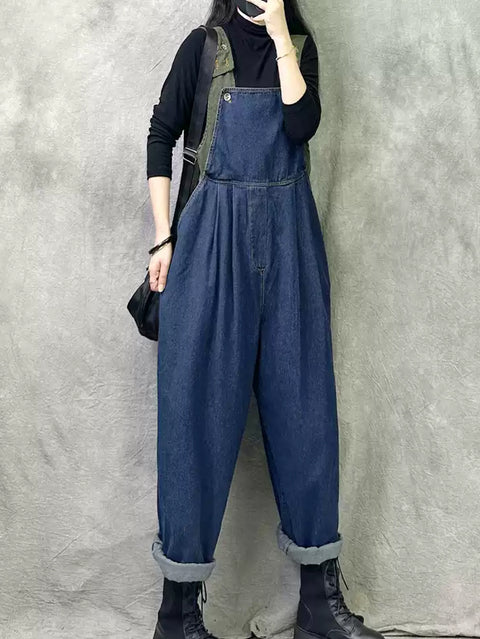 Damen Sommer Vintage Colorblock Denim Lose Overalls