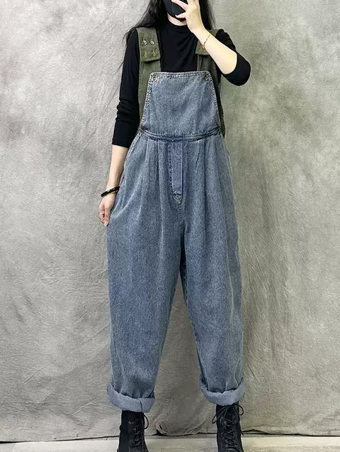 Damen Sommer Vintage Colorblock Denim Lose Overalls