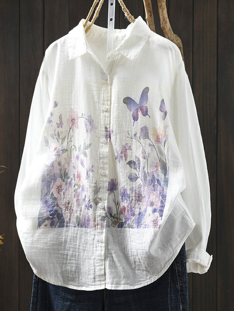 Damen Frühling Artsy Print 100% Baumwolle Shirt